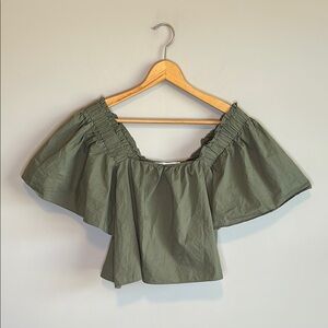 Karlie Olive Green Ruffled Off-Shoulder Flowy Blouse